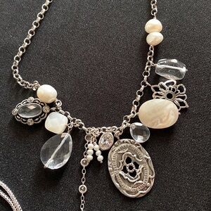 SILPADA Elegant Sterling Silver , pearl& Cubic Zirconia  Charm Necklace